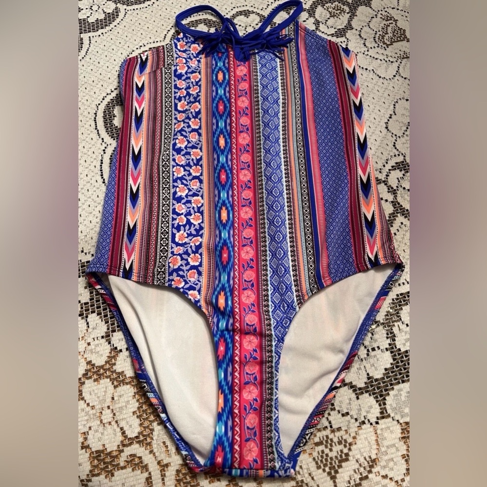 NEW Girls Art Class colorful patterned one – piece Swimsuit Size (10-12) Plus